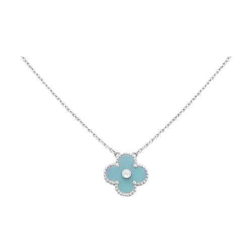 Van Cleef & Arpels 2010s 18kt White Gold Vintage Alhambra Diamond Pendant Necklace