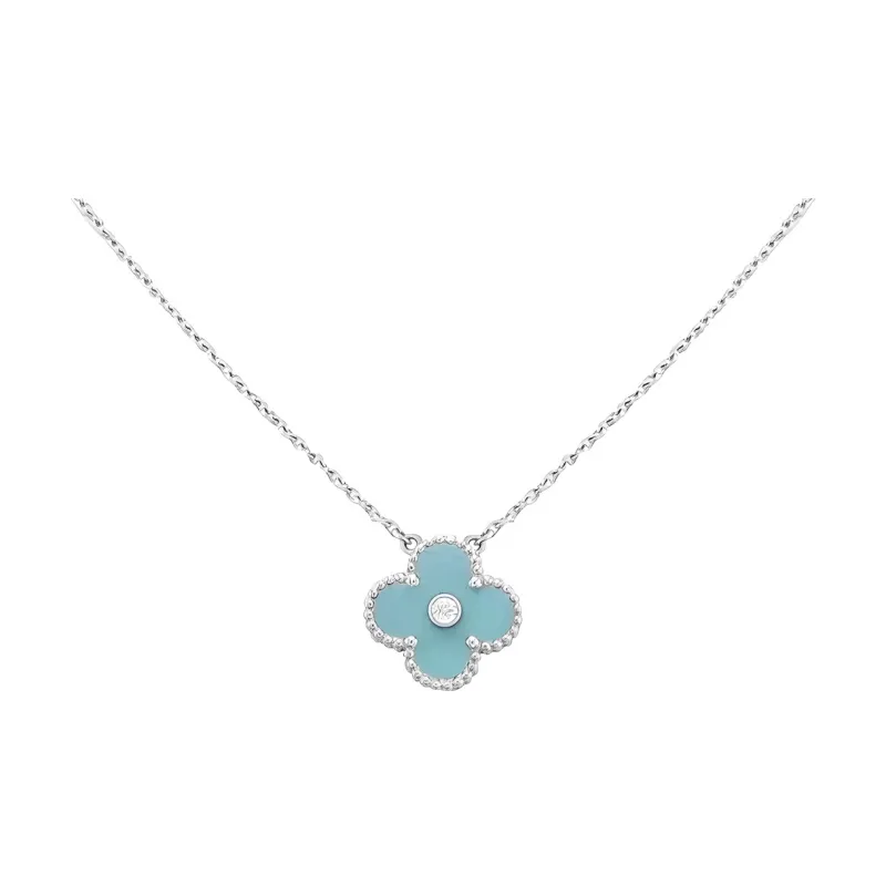 Van Cleef & Arpels 2010s 18kt White Gold Vintage Alhambra Diamond Pendant Necklace-0