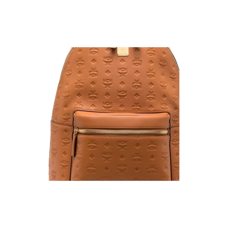 MCM Stark Visetos Full Grain Nappa Leather Backpack Medium Size Unisex Brown Cognac-3