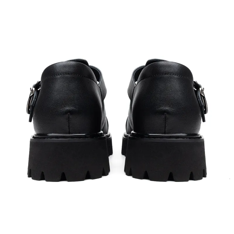 FED Outdoor Breathable Genuine Leather Shoes Versatile Minimalist Style Roman Sandals 4.6cm Men's Black-4