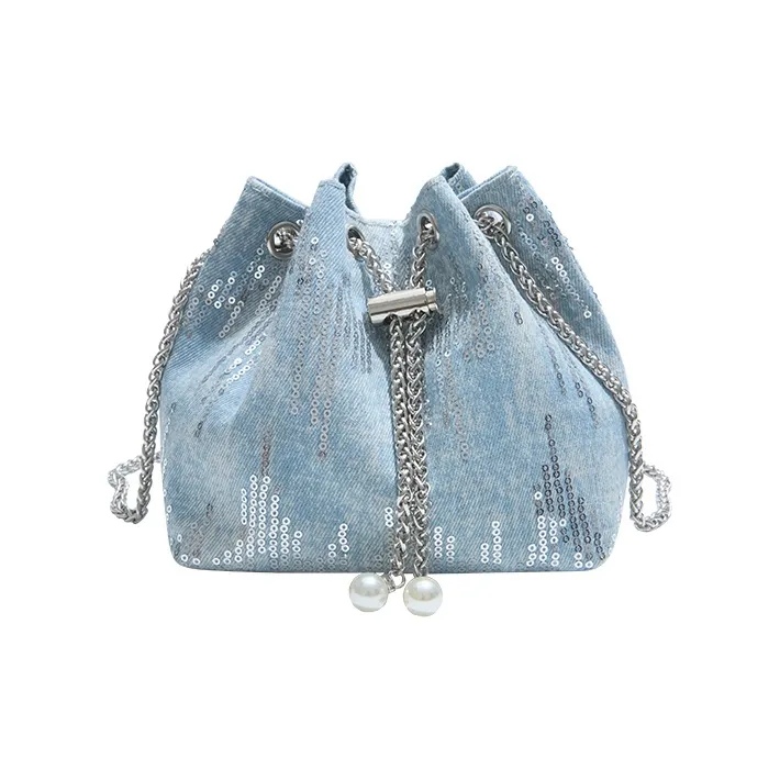 TOUTSEUL YOLO Denim Bucket Bag, Shoulder Bag Women's Black/Light Blue/Dark Blue-12
