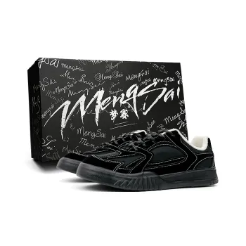 Mengsai Cushioning, Wear Resistant Low Top Skateboard Shoes Men's Black With White Stitching