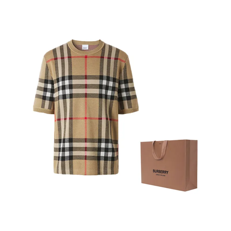 Tシャツ・カットソー BURBERRY CHECK SILK TOP Burberry Short-sleeve Check Silk Wool Jacquard Top - POIZON