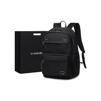 V.NINE Fabric Laptop Bag Backpack Unisex Obsidian Black/Apricot