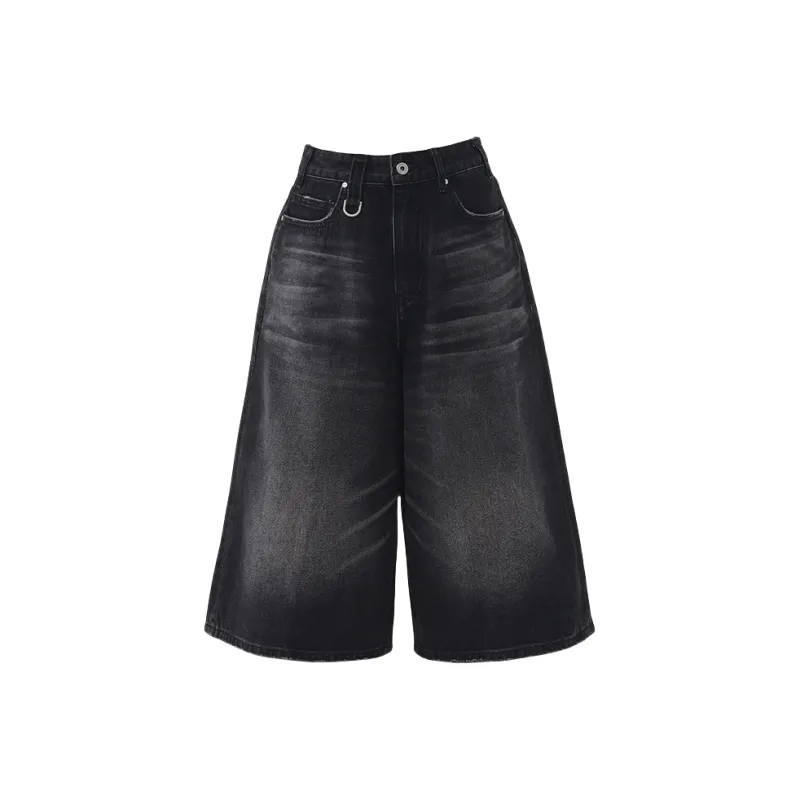 Rose Denim Shorts Women's Black Gray-0