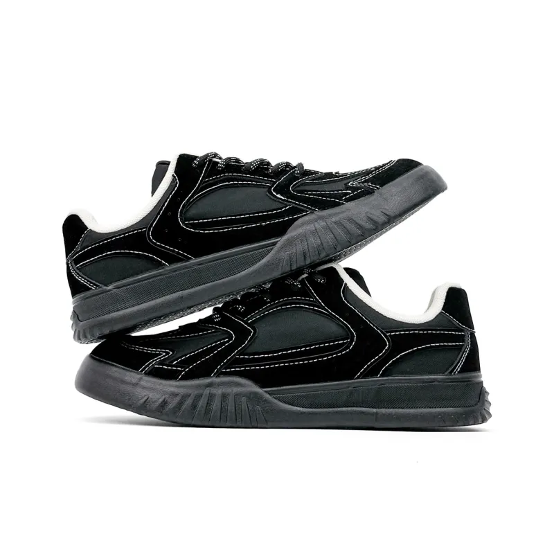 Mengsai Cushioning, Wear Resistant Low Top Skateboard Shoes Men's Black With White Stitching-4
