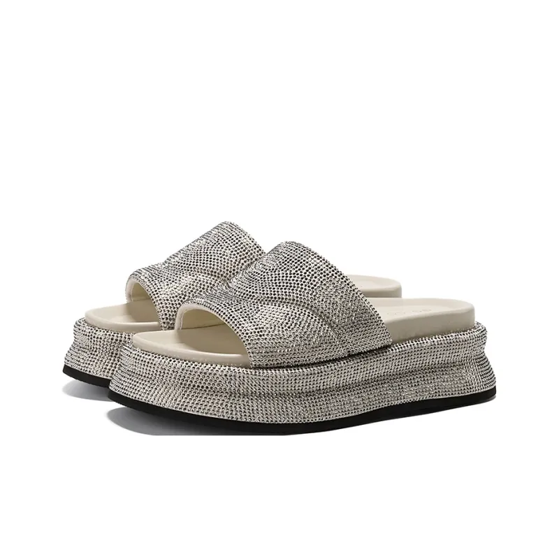 GG CC Rhinestone Slip Resistant Abrasion Resistant Slide Slippers Women's-9