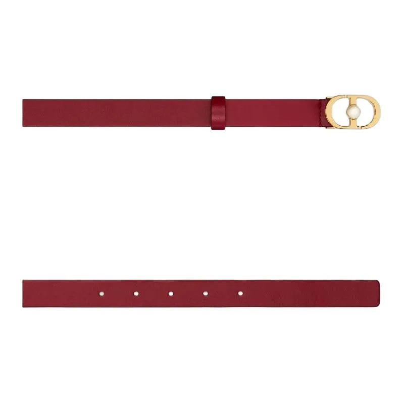 DIOR Calfskin, Brass, Aluminum, Resin Leather Belts Women's Red Width 2CM-1