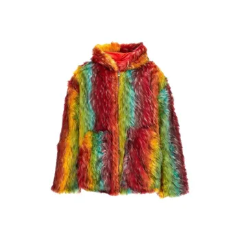 BLUEMARBLE Striped Reversible Faux-fur Hooded Jacket