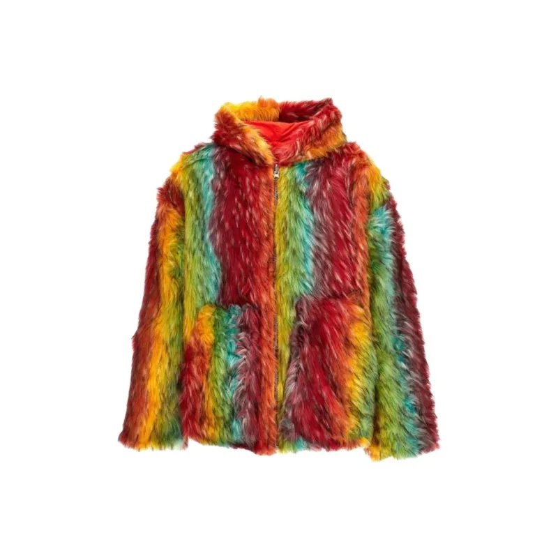 BLUEMARBLE Striped Reversible Faux-fur Hooded Jacket-0