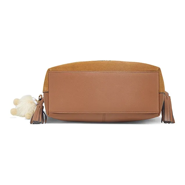 Teenmix Cowhide Split Leather Bucket Bag, Crossbody Bag, Shoulder Bag Medium Size Women's Brown/Black-3