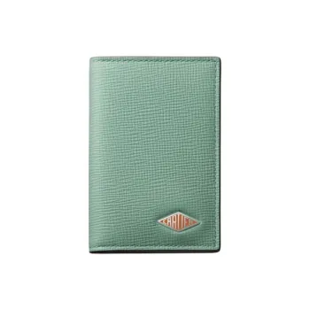 CARTIER Calfskin Card Clip Card Holder Women's Yellow Emerald Green