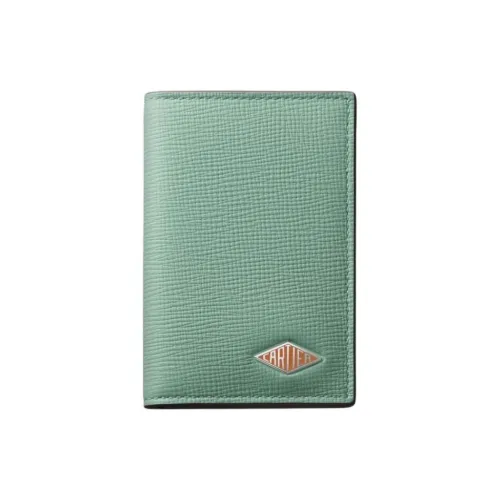 CARTIER Calfskin Card Clip Card Holder Women's Yellow Emerald Green