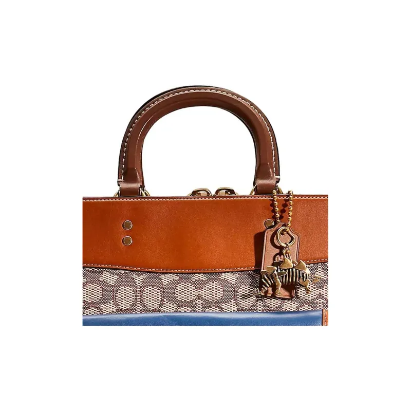 COACH Rogue Jacquard With Glove Tanned Leather Tote Bag Shopping Bag Shoulder Bags Handbags Large Size Women's Tan-2