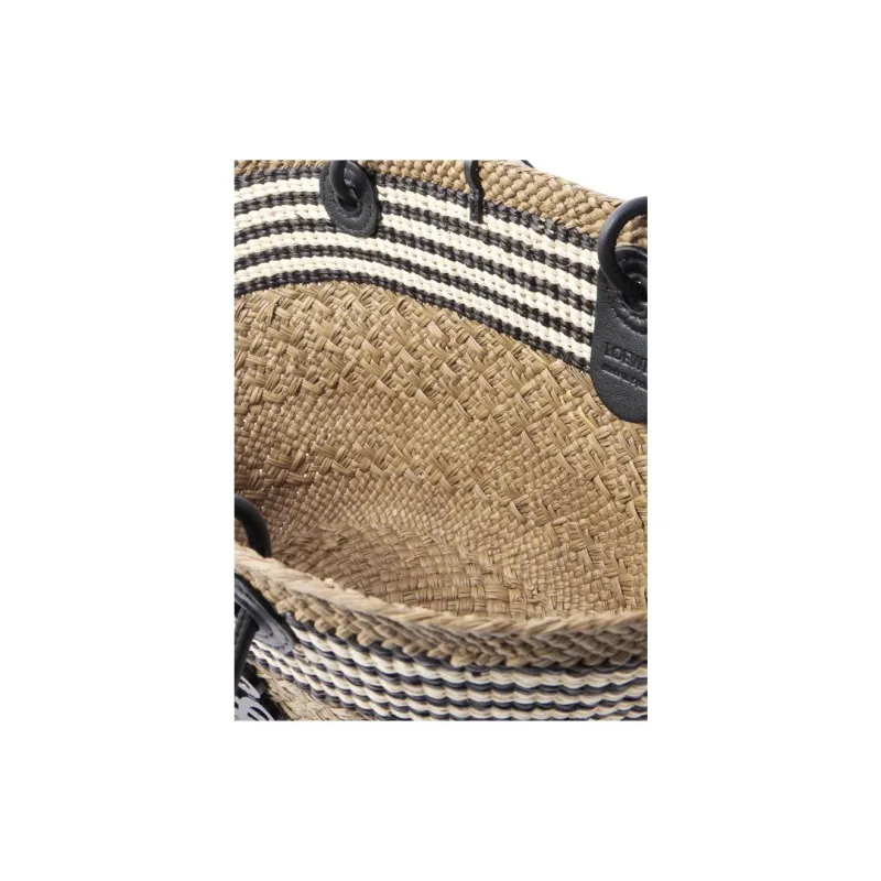 LOEWE Paula's Ibiza Raffia Tote Bag, Shopping Bag, Shoulder Bag Trumpets Women's Beige & Black-2