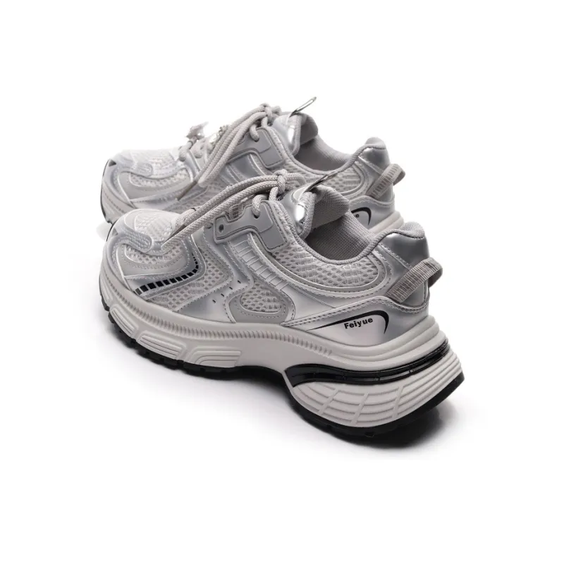 Feiyue Girly Heart Series Anti Slip And Wear Resistant Height Increasing Low Top Casual Shoes Women's Silver-3