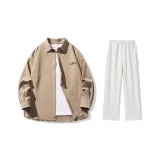 Clothing Set (Light Coffee Shirt+White Heather Gray Casual Pants)