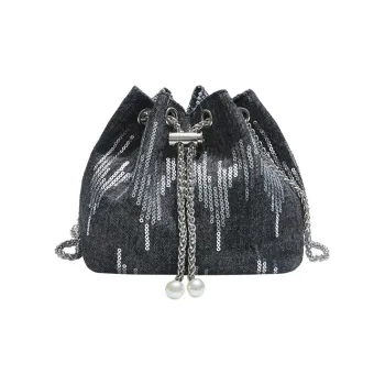 TOUTSEUL YOLO Denim Bucket Bag, Shoulder Bag Women's Black/Light Blue/Dark Blue