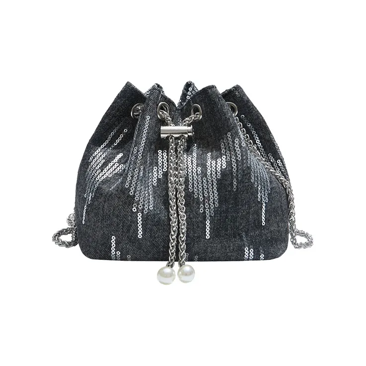TOUTSEUL YOLO Denim Bucket Bag, Shoulder Bag Women's Black/Light Blue/Dark Blue-0