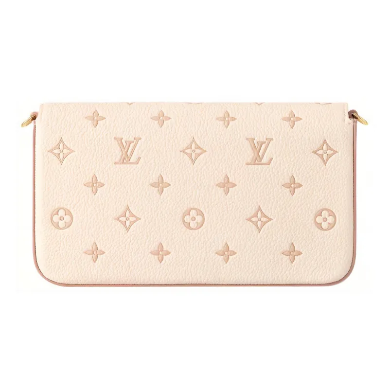 LOUIS VUITTON Pochette Felicie Embossed Grain Cow Leather Shoulder Bag Women's Beige-2