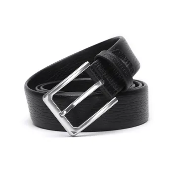 ELLE HOMME Top Grain Cow Leather Belt Men's Black Width 3.7cm