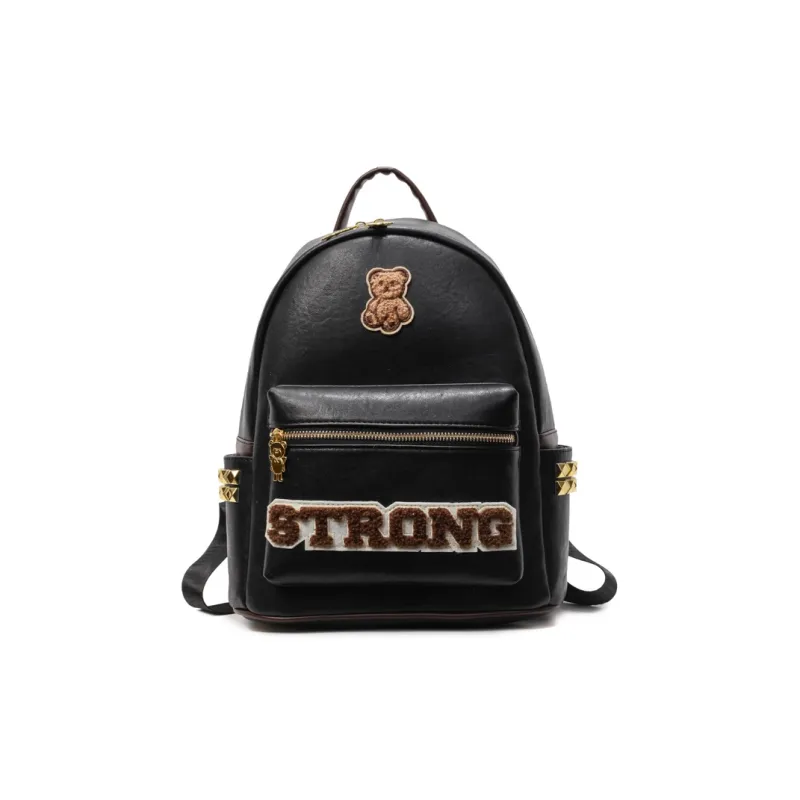 Miss Angel PU Backpack Large Size Women's White/Black/Brown-6
