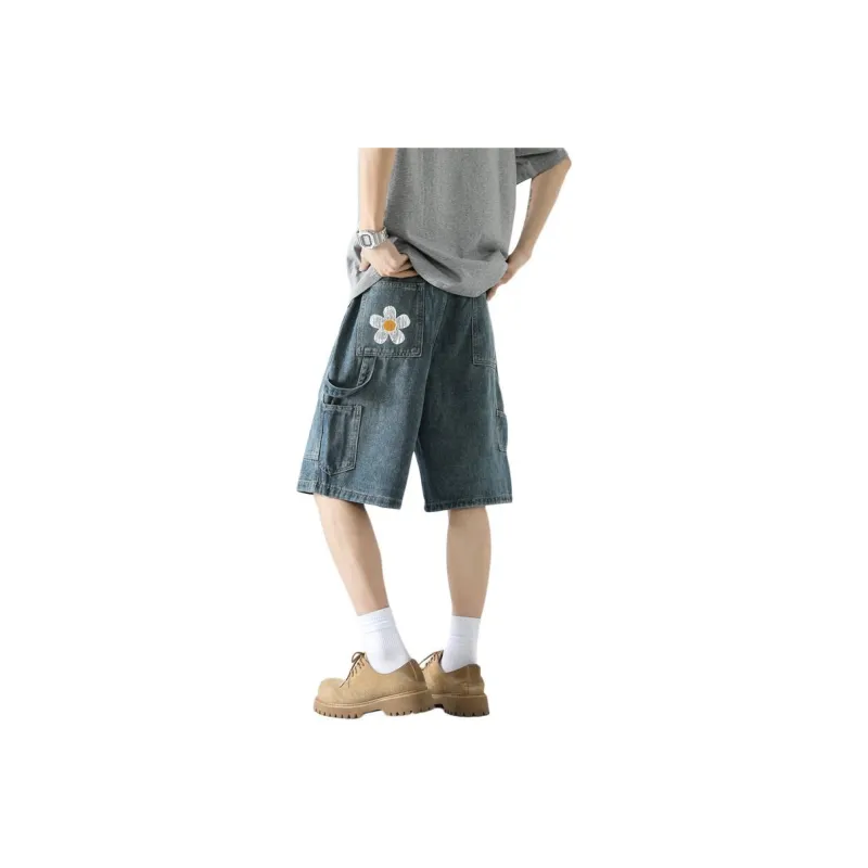 FONDLOOK Denim Shorts Men Blue-0