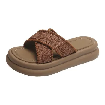 Qiao Anju Slippers Brown, Black Ecru
