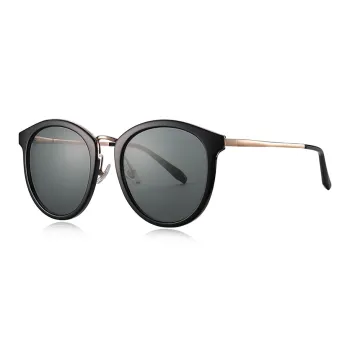 VEGOOS TR/Memory Plastic Round Sunglasses Women's Black