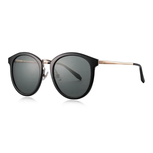 VEGOOS TR/Memory Plastic Round Sunglasses Women's Black