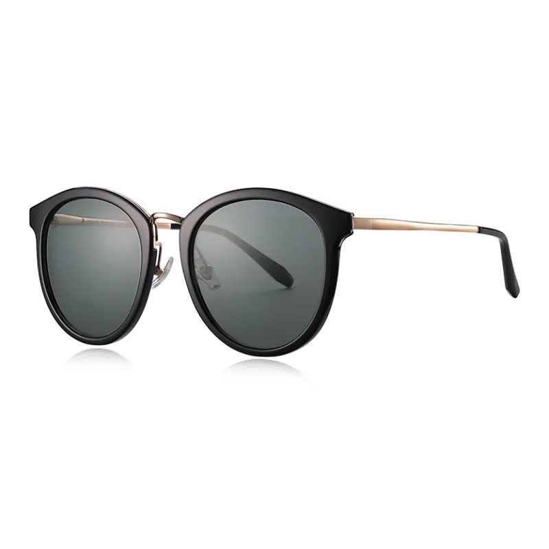 VEGOOS TR/Memory Plastic Round Sunglasses Women's Black-0