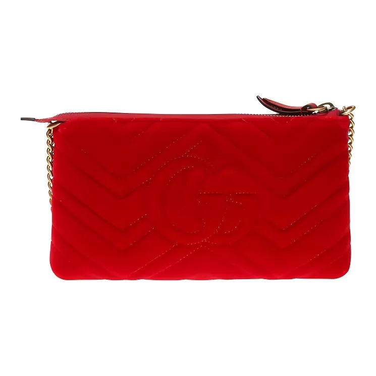 GUCCI GG Marmont Quilted Velvet Chain Bag Shoulder Bag Crossbody Bag Women's Red-2