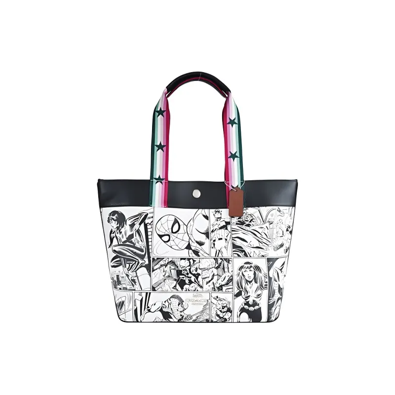 COACH X Marvel Collaboration Jes Leather Crossbody Bag, One Shoulder Handbag Large Size Women's Black White-0
