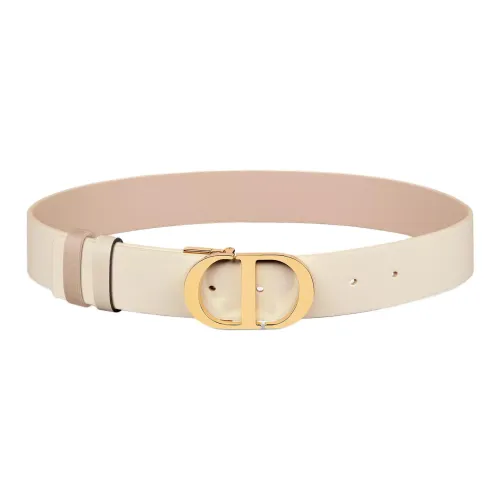 DIOR Calfskin Leather Belts Women's White/Pink Beige Width 3.5CM