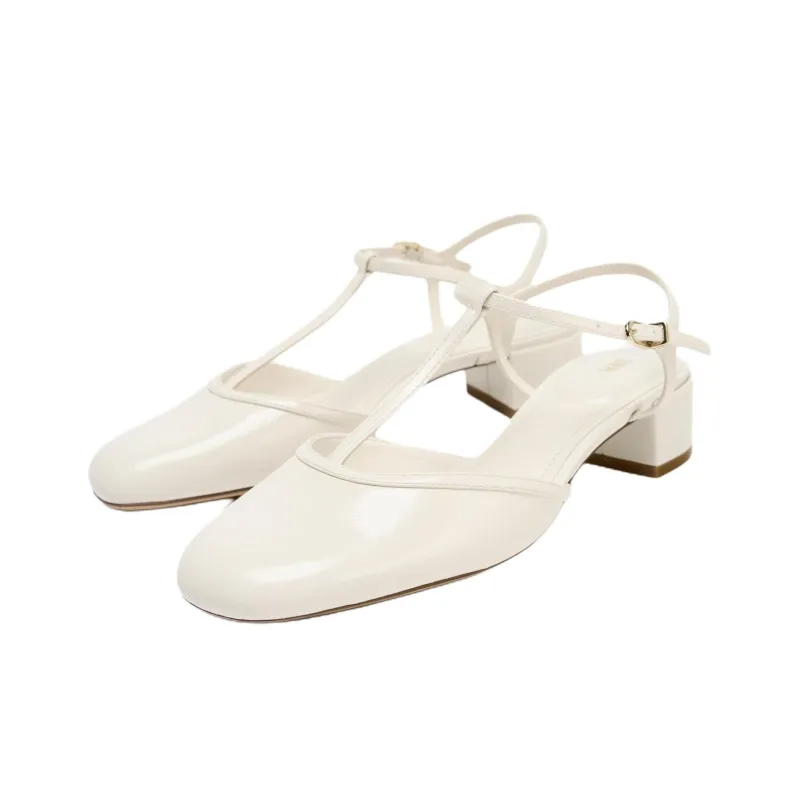 ZARA Chunky Heel High Heels 4cm Women's White-2