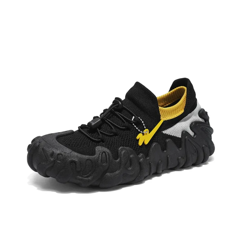 Binary Lightweight, Breathable, And Slip Resistant Low Top Chunky Sneakers Men's Black Yellow-5