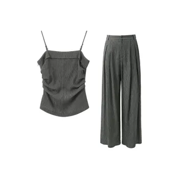 3COLOUR Casual Suits Women's Clothing Set Ore Gray Plaid Camisole+Pants