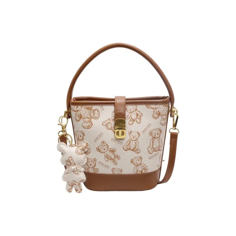 Yalu PU Bucket Bag, One Shoulder Handbag Women's Black/Brown/Ecru/Pink-15