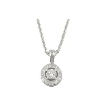 BVLGARI 2010s 18K White Gold BVLGARI BVLGARI Diamond Pendant Necklace
