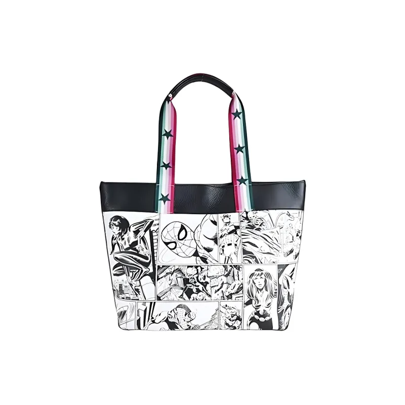 COACH X Marvel Collaboration Jes Leather Crossbody Bag, One Shoulder Handbag Large Size Women's Black White-2