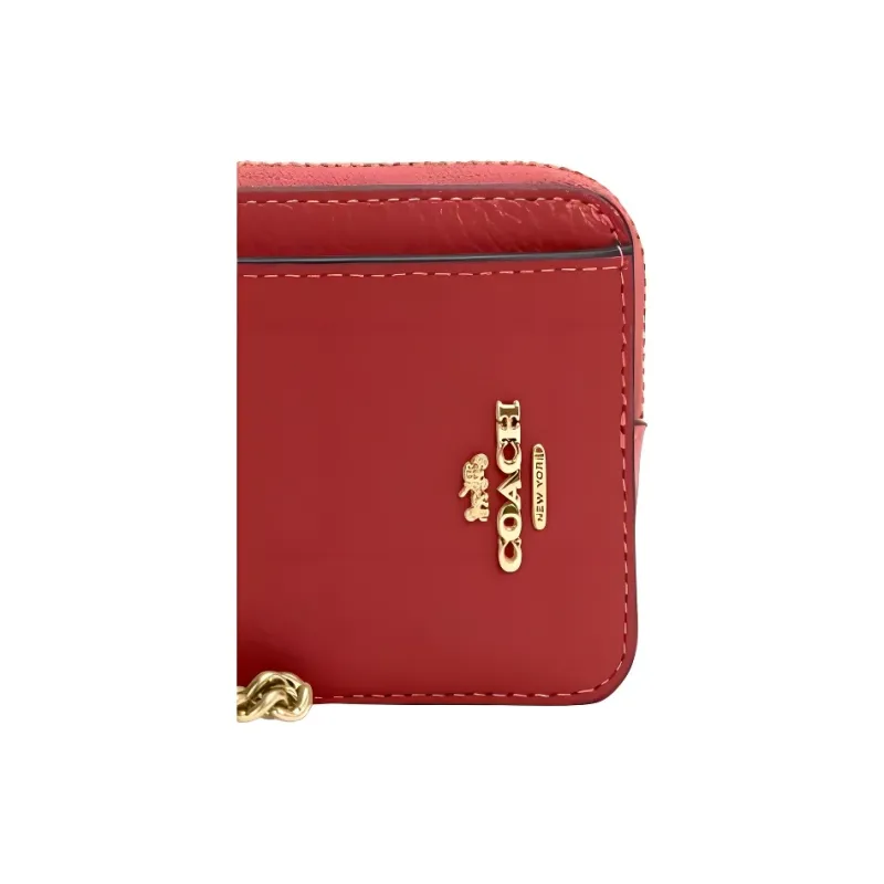 COACH Card Case Pebbled Leather Coin Purse, Card Holder Mini Women's Red-2