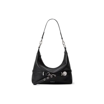 MCMIKO Split Cow Leather With Synthetic Leather Shoulder Bag, Crossbody Bag Women's Twilight Black