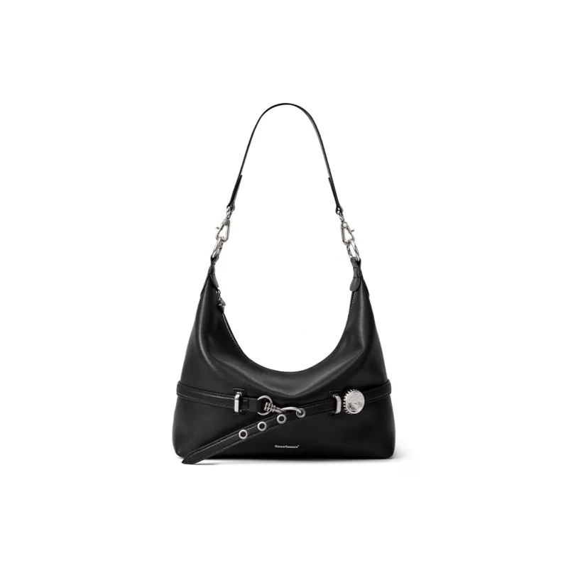 MCMIKO Split Cow Leather With Synthetic Leather Shoulder Bag, Crossbody Bag Women's Twilight Black-1