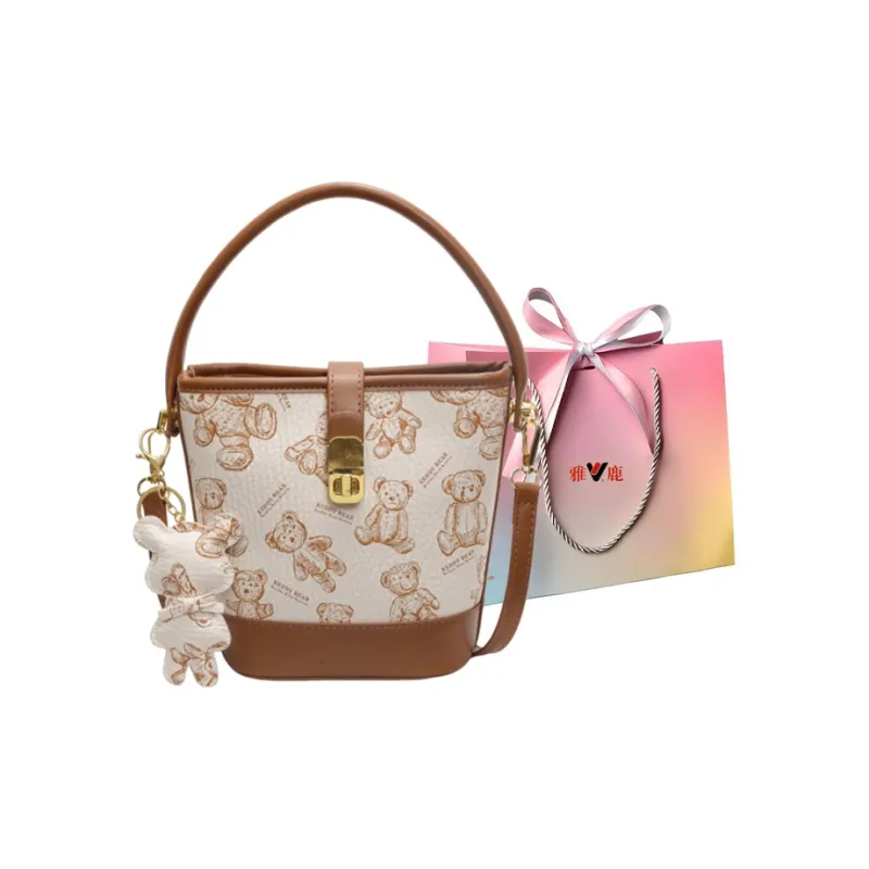 Yalu PU Bucket Bag, One Shoulder Handbag Women's Black/Brown/Ecru/Pink-14