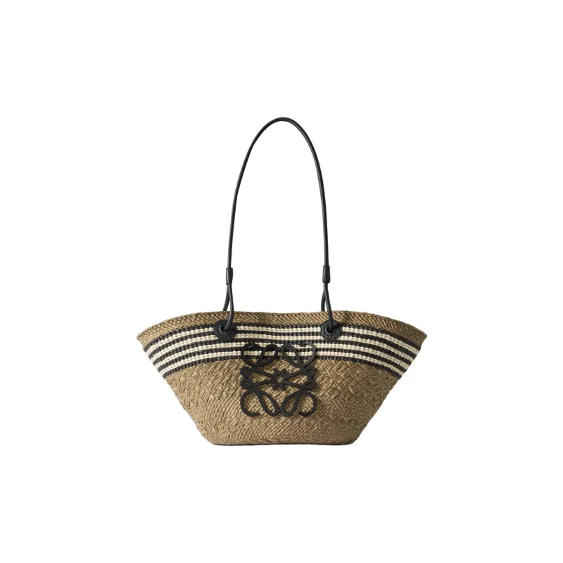 LOEWE Paula's Ibiza Raffia Tote Bag, Shopping Bag, Shoulder Bag Trumpets Women's Beige & Black-0