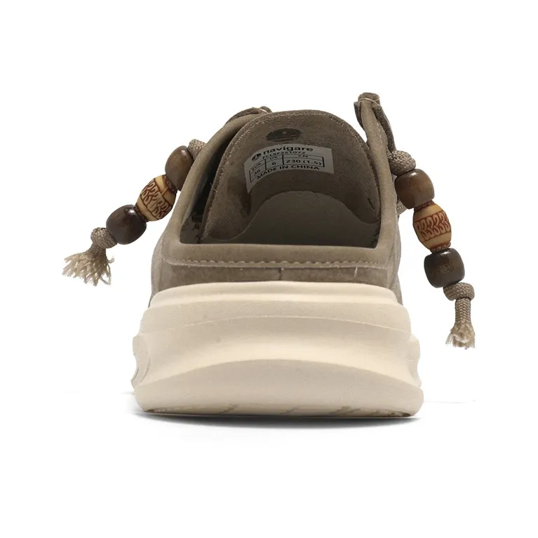 NAVIGARE Leather Patchwork Abrasion Resistant Closed Toe Slippers Women's Coffee-4