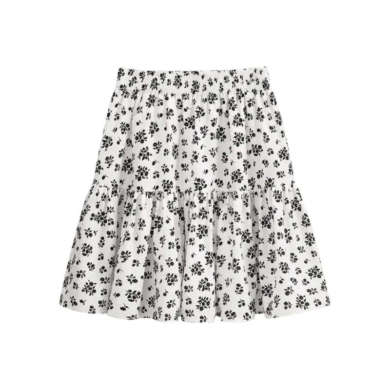 TOUCH Casual Short Skirts Women's Black Purple Flower-5