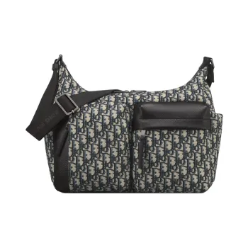 DIOR Cow Leather Water Dumpling Shoulder Bag Medium Size Men's Beige & Black