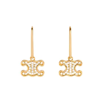 CELINE Triomphe Rhinestone Earrings In Brass With Gold Finish And Crystals