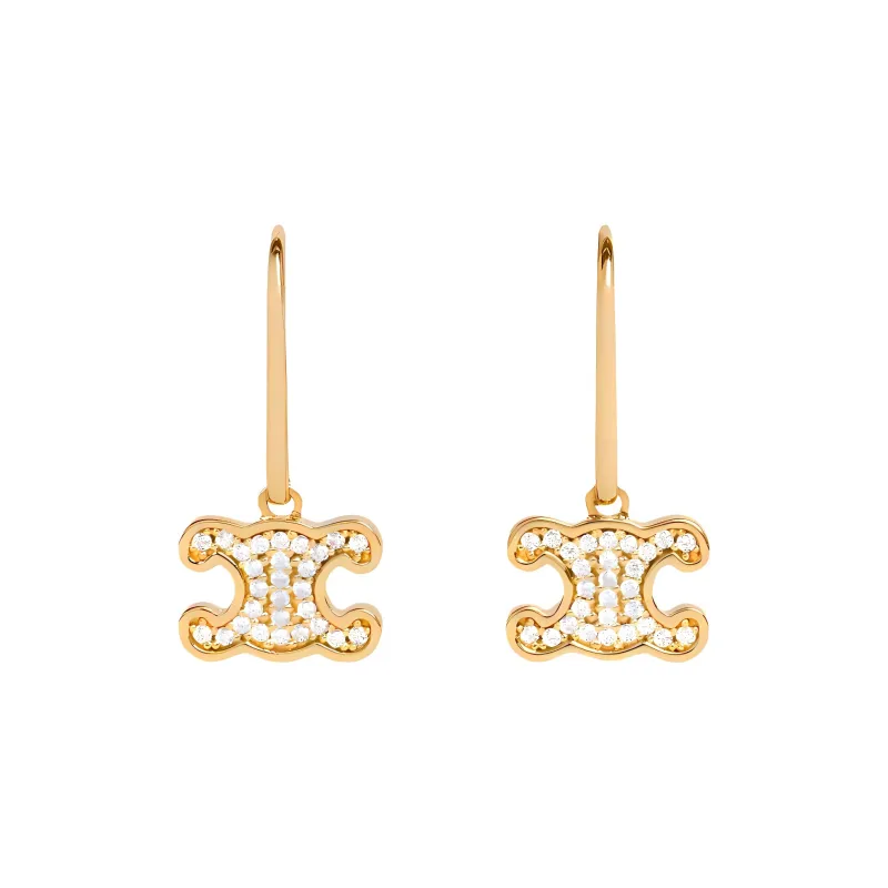 CELINE Triomphe Rhinestone Earrings In Brass With Gold Finish And Crystals-0